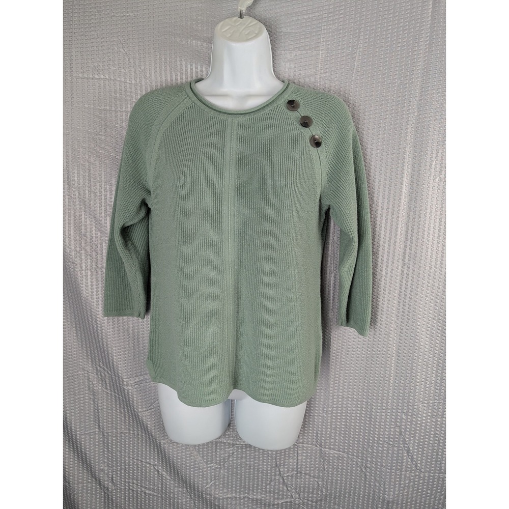 Christopher & Banks Sage Green Button Shoulder Knit Sweater Womens Small